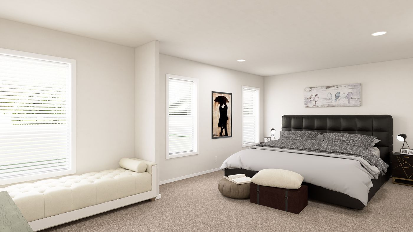 The DRM682F 68' DREAM Primary Bedroom. This Manufactured Mobile Home features 4 bedrooms and 2 baths.