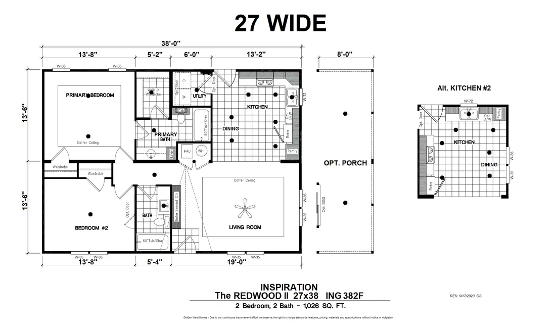 The ING382F REDWOOD II          GW Floor Plan