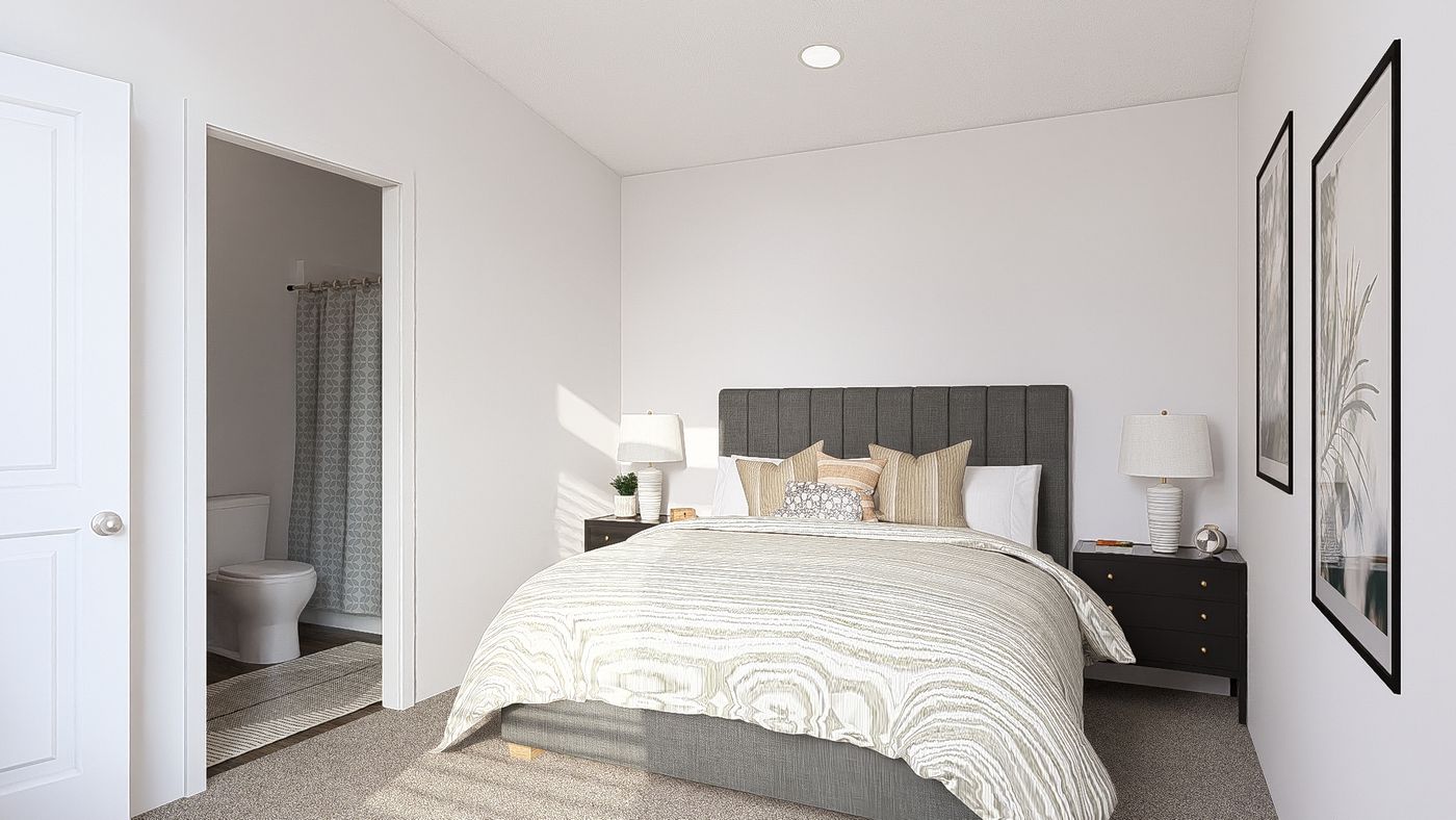 The DRM601M 60' DREAM Primary Bedroom. This Manufactured Mobile Home features 1 bedroom and 2 baths.