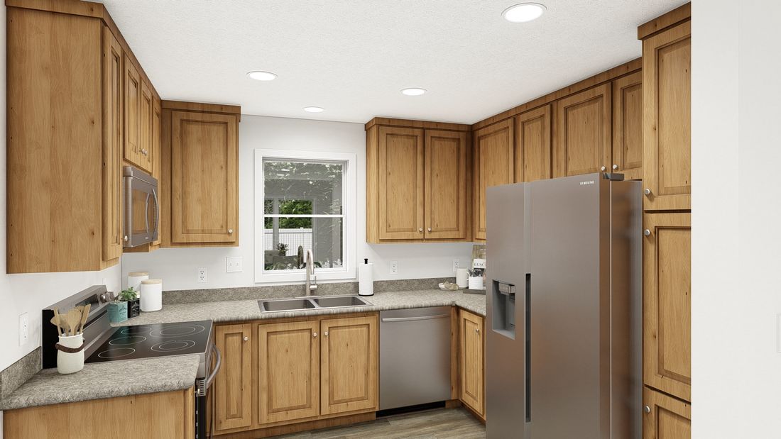 The DRM561P 2056' DREAM Kitchen. This Manufactured Mobile Home features 3 bedrooms and 2 baths.