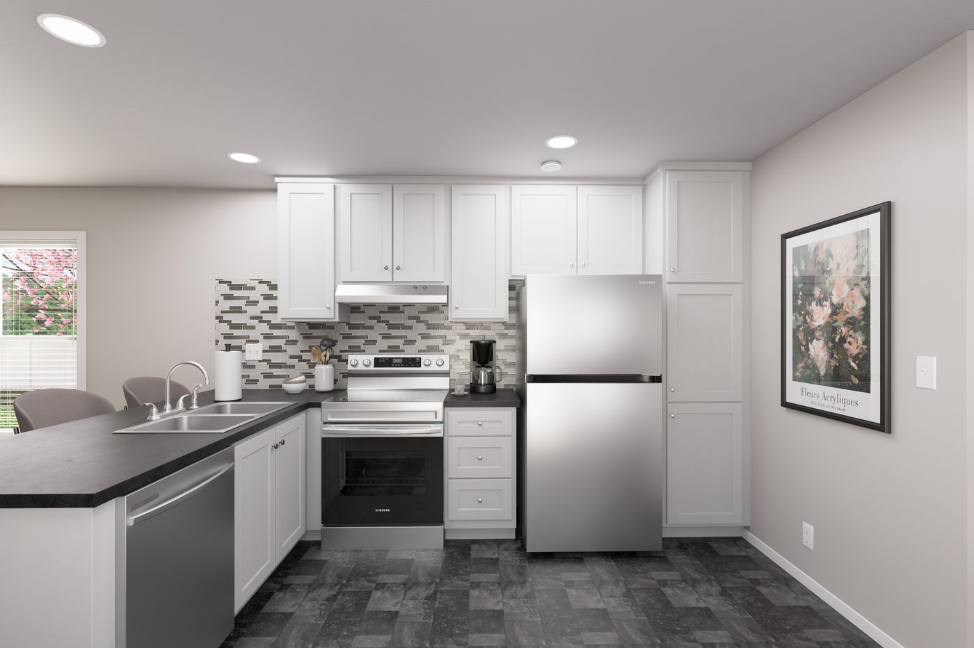 The DRM661M 66' DREAM Kitchen. This Manufactured Mobile Home features 2 bedrooms and 2 baths.