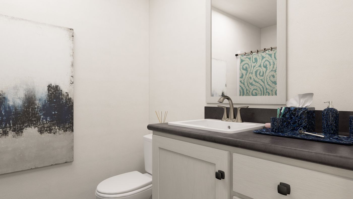 The DRM521M 52' DREAM Primary Bathroom. This Manufactured Mobile Home features 2 bedrooms and 1 bath.